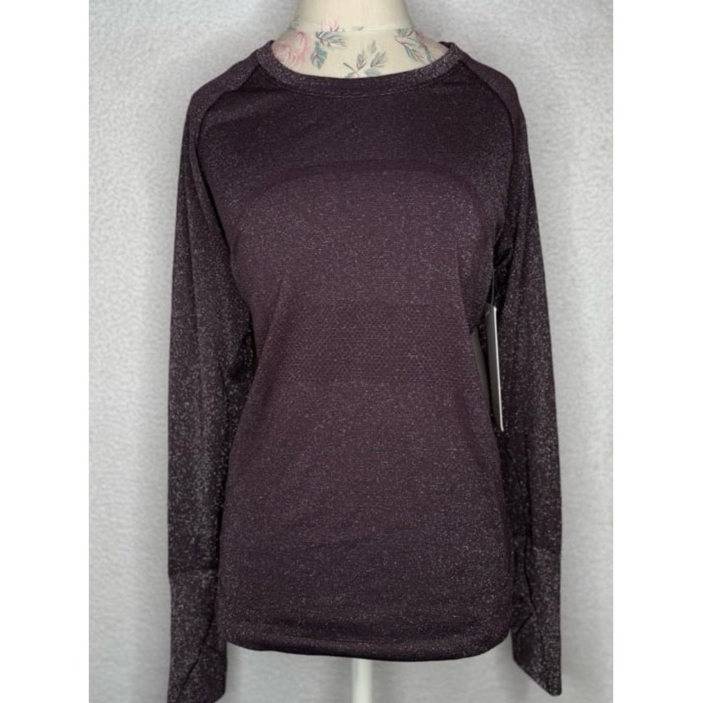 Swiftly Tech Long-Sleeve Shirt 2.0‎ Hip Length 10 Balck Plum/Rainbow Lurex NWT